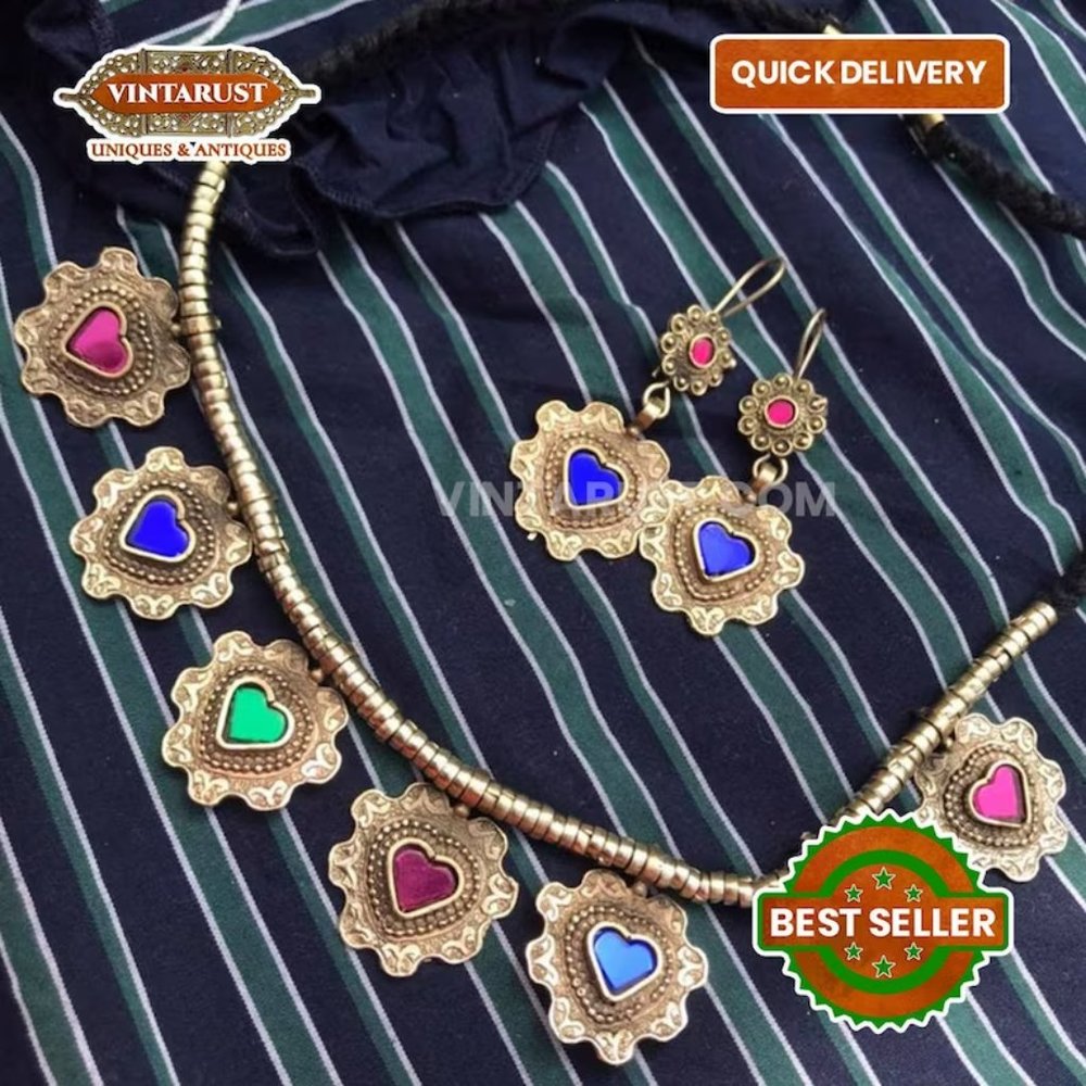 Floral Jewelry Set, Tribal Antique Necklace and earrings Set, Antique Jewelry